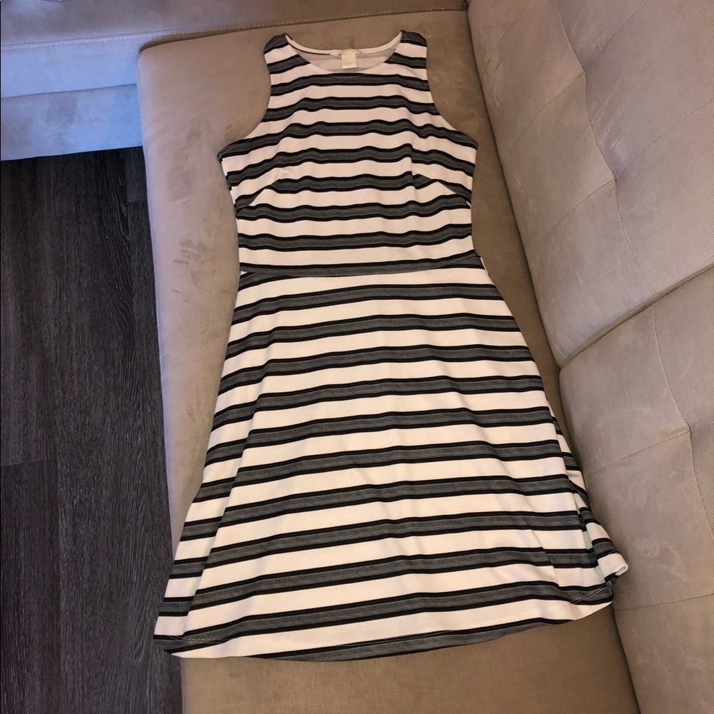 White & Black Striped A-line Dress